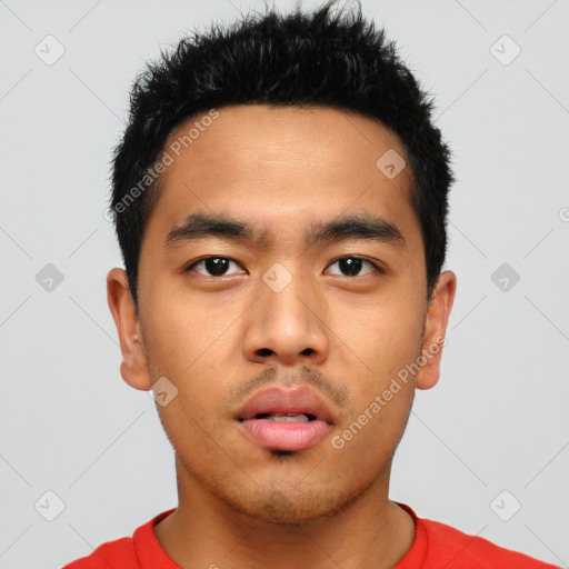 Neutral asian young-adult male with short  black hair and brown eyes