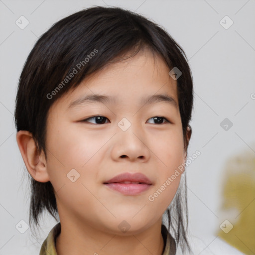 Neutral asian young-adult female with medium  brown hair and brown eyes