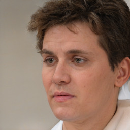 Neutral white adult male with short  brown hair and brown eyes