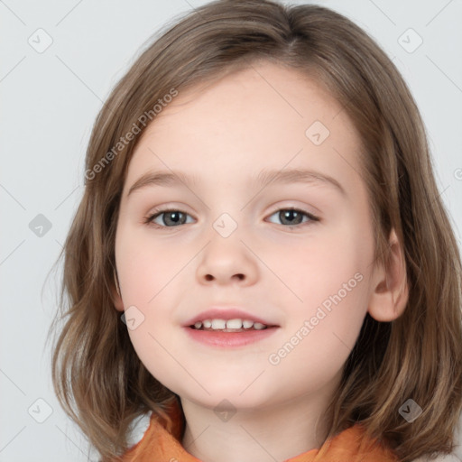 Neutral white child female with medium  brown hair and brown eyes