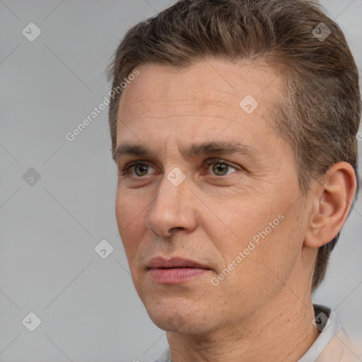 Neutral white adult male with short  brown hair and brown eyes