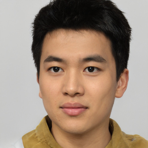Neutral asian young-adult male with short  black hair and brown eyes
