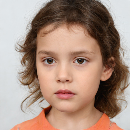 Neutral white child female with medium  brown hair and brown eyes