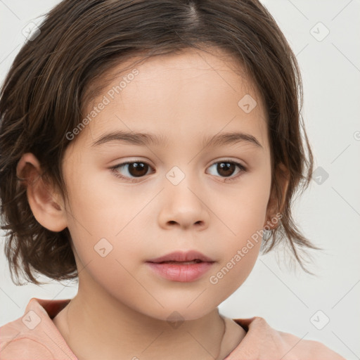 Neutral white child female with medium  brown hair and brown eyes