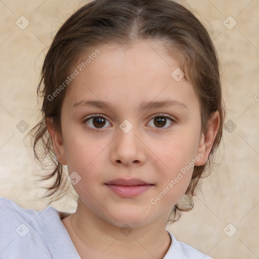 Neutral white child female with medium  brown hair and brown eyes