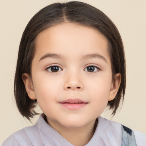 Neutral white child female with medium  brown hair and brown eyes