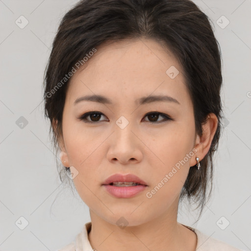 Neutral asian young-adult female with medium  brown hair and brown eyes