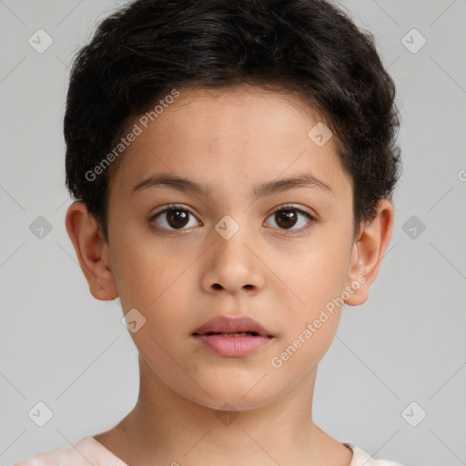 Neutral white child female with short  brown hair and brown eyes