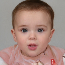 Neutral white child female with short  brown hair and blue eyes