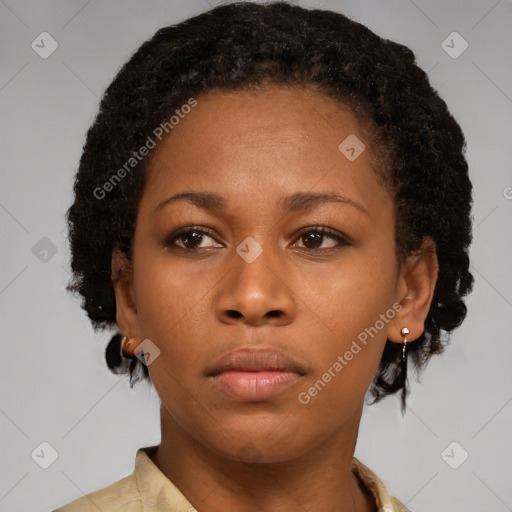 Neutral black young-adult female with short  brown hair and brown eyes