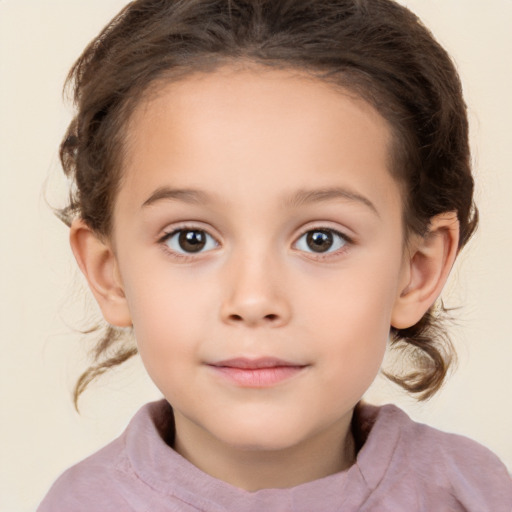 Neutral white child female with medium  brown hair and brown eyes