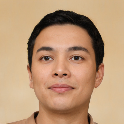 Neutral asian young-adult male with short  black hair and brown eyes