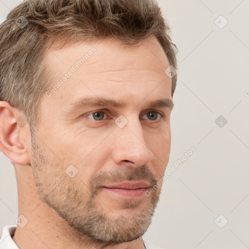 Neutral white adult male with short  brown hair and brown eyes