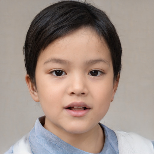 Neutral asian child female with short  brown hair and brown eyes