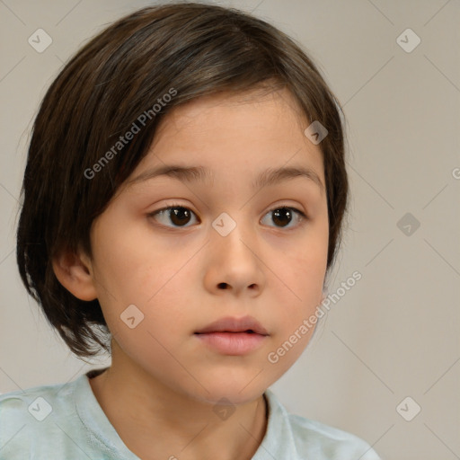 Neutral white child female with medium  brown hair and brown eyes