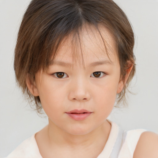 Neutral white child female with medium  brown hair and brown eyes