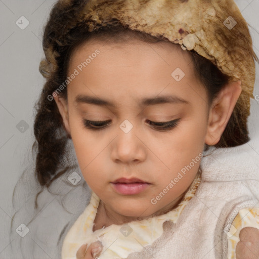 Neutral white child female with medium  brown hair and brown eyes