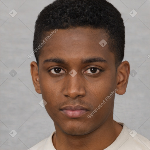 Neutral black young-adult male with short  brown hair and brown eyes