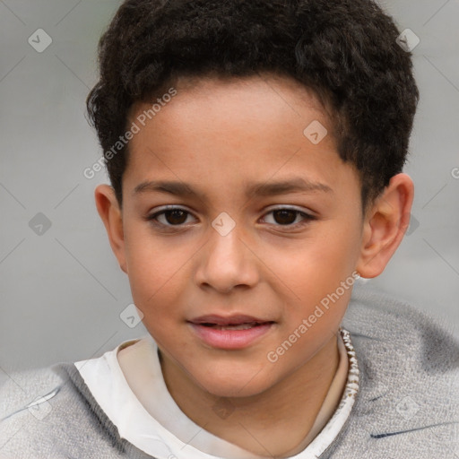 Joyful white child male with short  brown hair and brown eyes