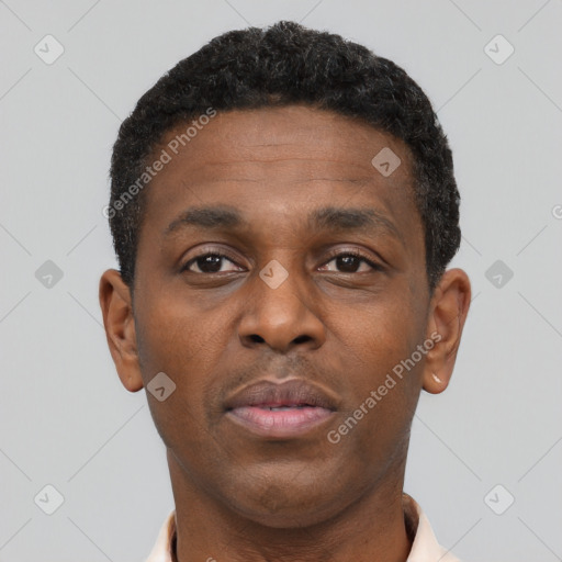 Neutral black young-adult male with short  brown hair and brown eyes