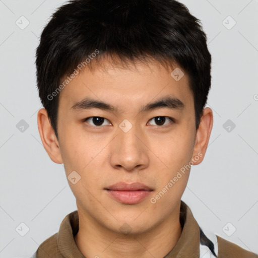 Neutral asian young-adult male with short  brown hair and brown eyes