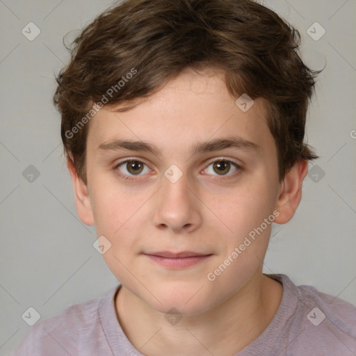 Joyful white child male with short  brown hair and brown eyes