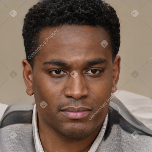 Neutral black young-adult male with short  brown hair and brown eyes