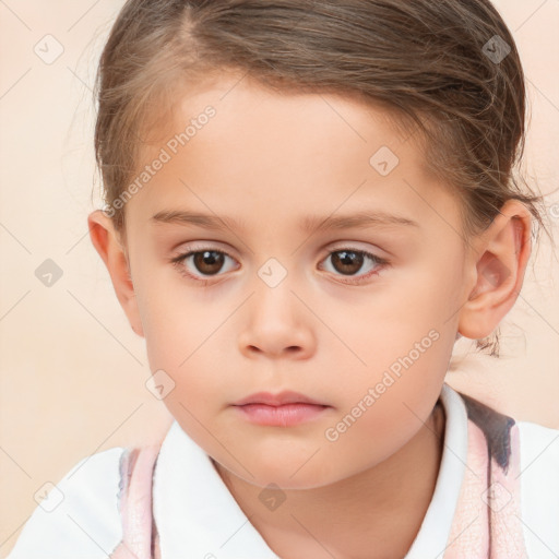 Neutral white child female with short  brown hair and brown eyes