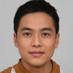 Neutral asian young-adult male with short  brown hair and brown eyes