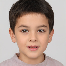 Joyful white child male with short  brown hair and brown eyes