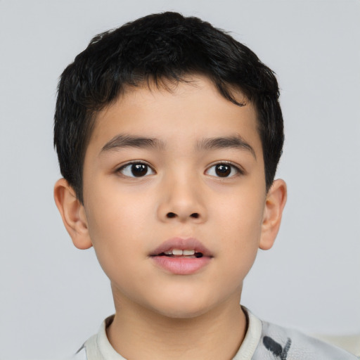 Neutral asian child male with short  brown hair and brown eyes