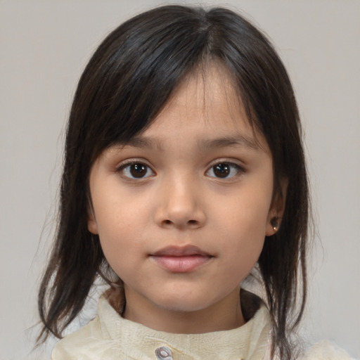 Neutral white child female with medium  brown hair and brown eyes