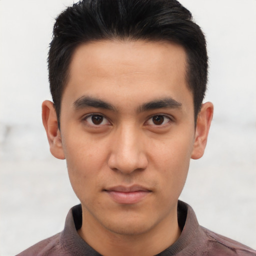 Neutral asian young-adult male with short  brown hair and brown eyes