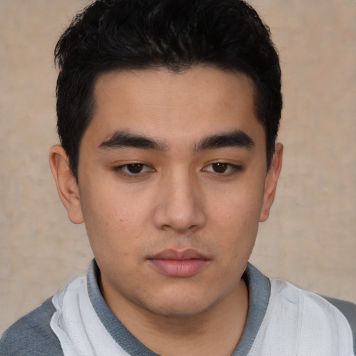 Neutral asian young-adult male with short  black hair and brown eyes