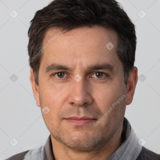 Neutral white adult male with short  brown hair and brown eyes