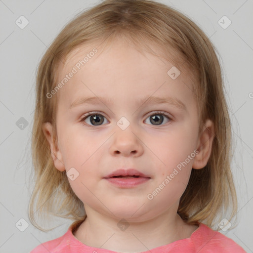 Neutral white child female with medium  brown hair and brown eyes