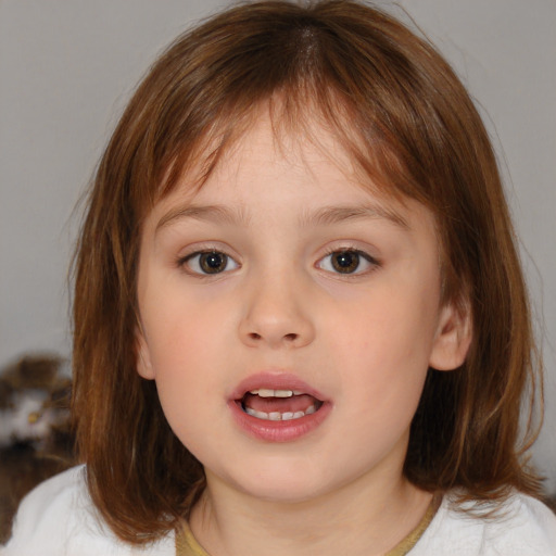 Neutral white child female with medium  brown hair and brown eyes