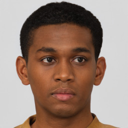 Neutral black young-adult male with short  brown hair and brown eyes