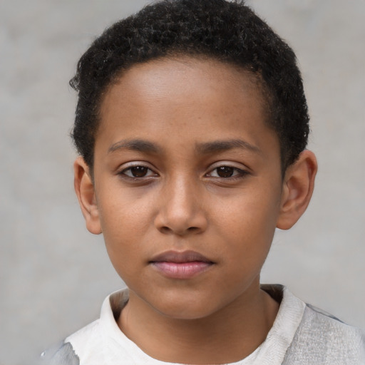 Neutral black child female with short  brown hair and brown eyes