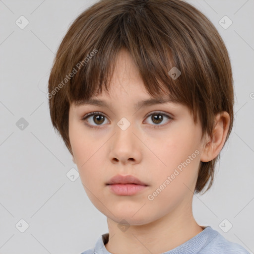 Neutral white child female with short  brown hair and brown eyes