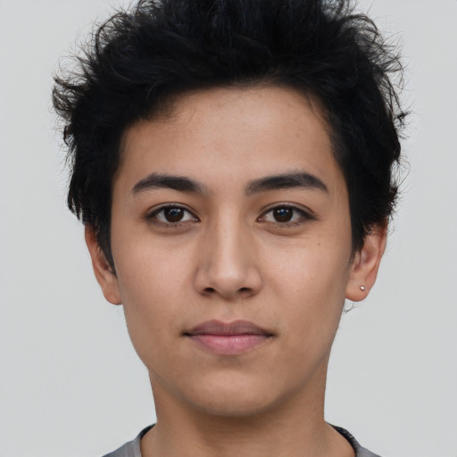 Neutral asian young-adult male with short  black hair and brown eyes