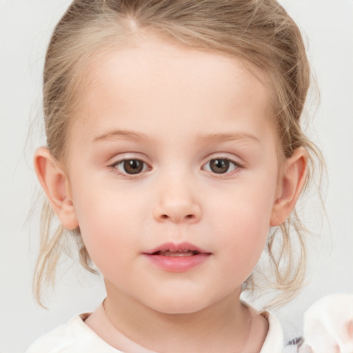 Neutral white child female with medium  brown hair and blue eyes