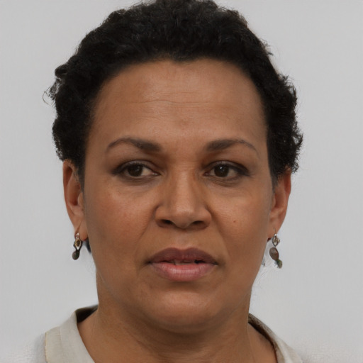 Neutral black adult female with short  brown hair and brown eyes
