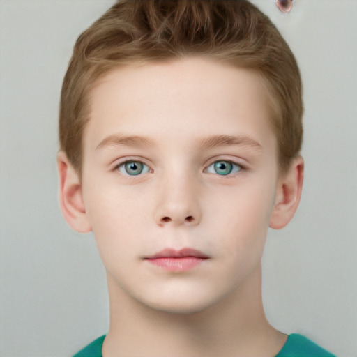 Neutral white child male with short  brown hair and grey eyes