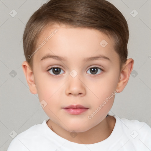 Neutral white child female with short  brown hair and brown eyes