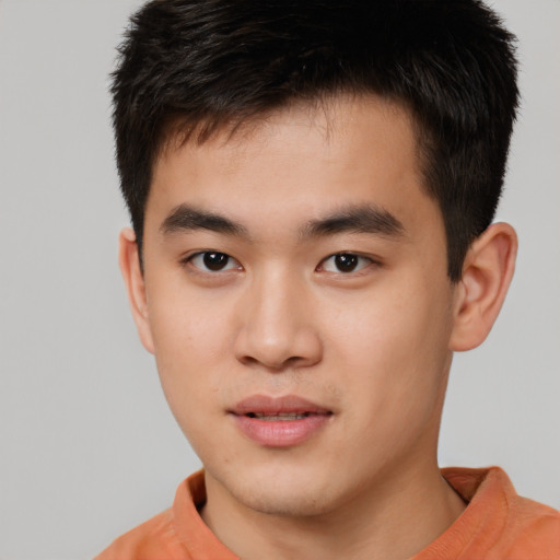 Neutral asian young-adult male with short  brown hair and brown eyes