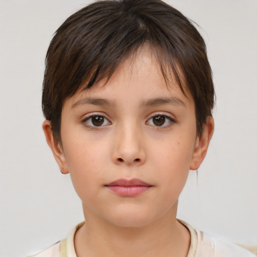 Neutral white child female with short  brown hair and brown eyes