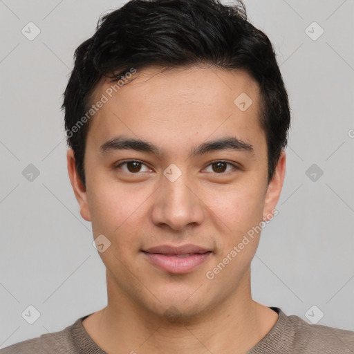 Neutral asian young-adult male with short  brown hair and brown eyes