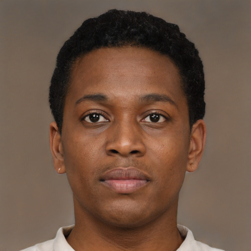 Neutral black young-adult male with short  brown hair and brown eyes