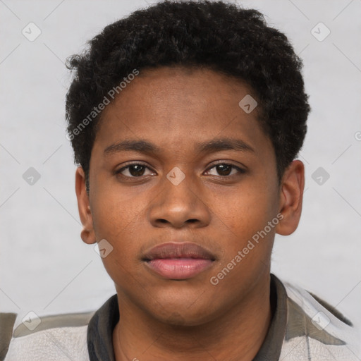 Neutral black young-adult male with short  brown hair and brown eyes